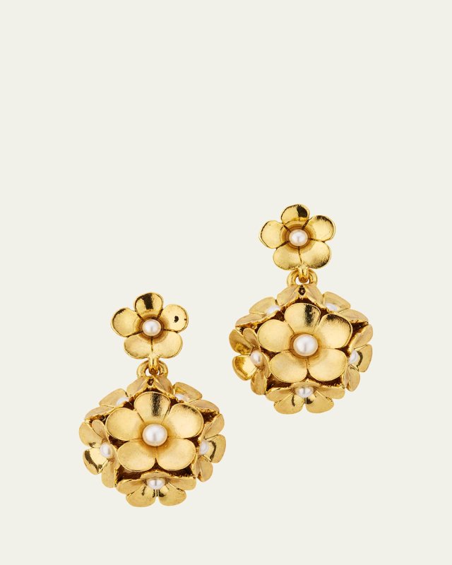 Enamel Flower Drop Clip-On Earrings
